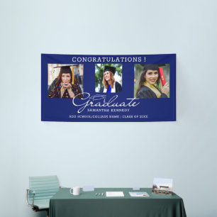 3 Foto Collage Gratulation Graduate 2024 Blue Banner