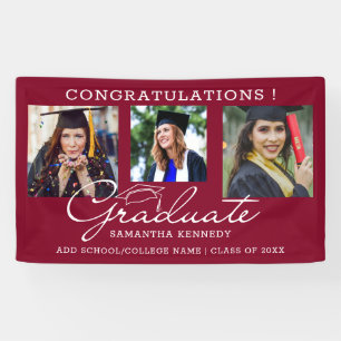 3 Foto Collage Gratulation Graduate Burgundy Banner
