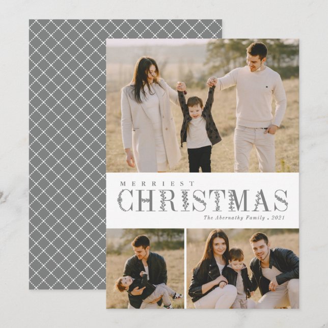 3 Foto Collage Grüne Briefe Weihnachten Grau (Vorne/Hinten)