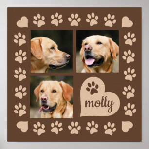 3 Foto-Collage Hunde Name Braun Herz Poster