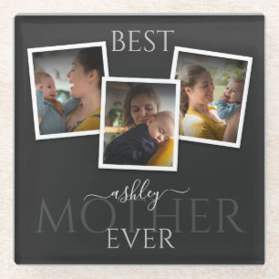 3 Foto Collage Mama Familie unvergesslicher Mutter Glasuntersetzer