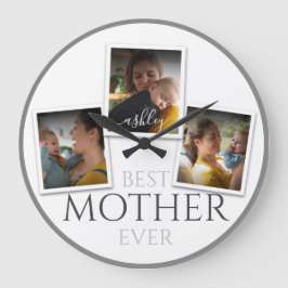 3 Foto Collage Mama Familienmüttertag Große Wanduhr