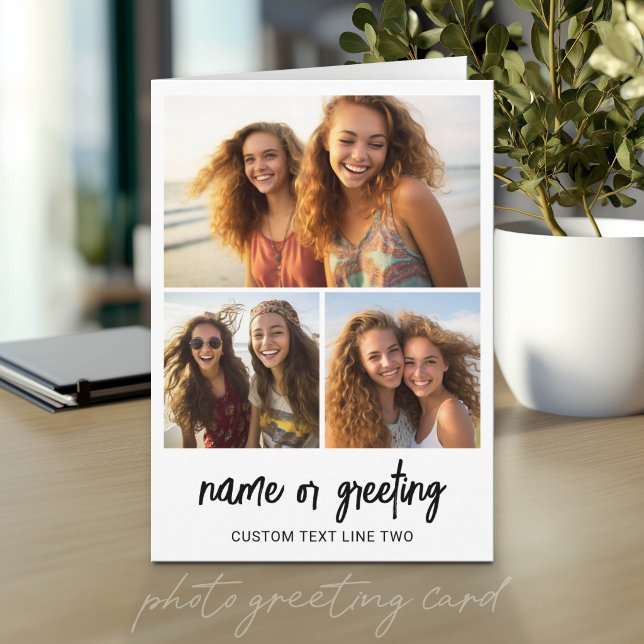 3-Foto-Collage mit Skripttext - schwarz weiß Karte (Photo Greeting Card)