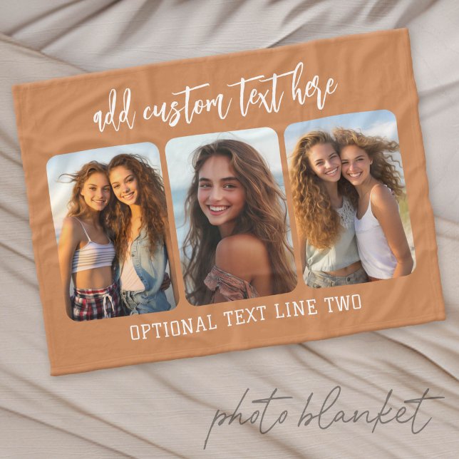 3-Foto-Collage mit trendigem Bounce-Script Fleecedecke (Custom Fleece Photo Blanket)