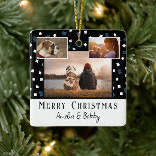 3 Foto-Collage Modern Schwarz Weiß Weihnachten Keramikornament