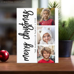 3 Foto Collage - Moderne frohe Weihnachten Postkarte<br><div class="desc">Verwenden Sie drei Bilder und machen Sie ein einzigartiges und trendiges fröhliches Weihnachtsgrüßen mit einem schwarz-weißen Thema. Wenn Sie etwas bewegen möchten,  klicken Sie auf die Schaltfläche Anpassen,  um Änderungen vorzunehmen.</div>
