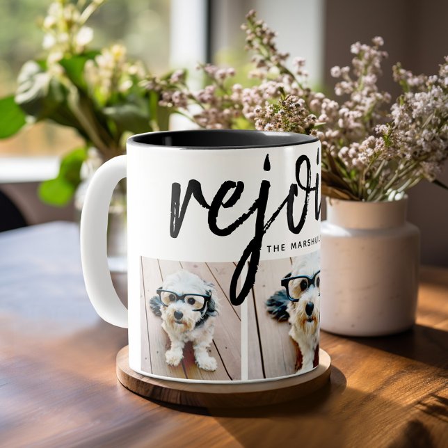 3 Foto Collage - Moderne frohe Weihnachtsfeier Zweifarbige Tasse (Personalized Coffee Mug)