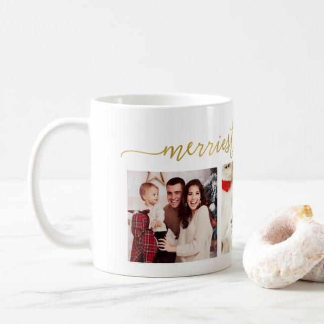 3 Foto Collage Modernes Drehbuch "Frohe Weihnachte Kaffeetasse (Mit Donut)