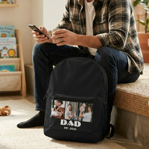 3 Foto-Collage Schwarz Weiß Vater gegründet Fett Bedruckter Rucksack