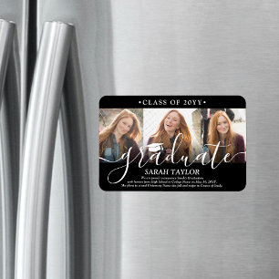 3 Foto-Collage Schwarze Abschlussanzeige Magnet