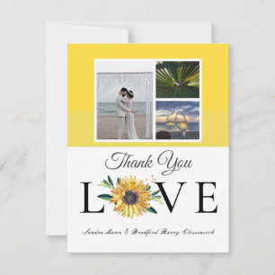 3-Foto-Collage Sonnenblume Grau-Gelbe Hochzeit Dankeskarte