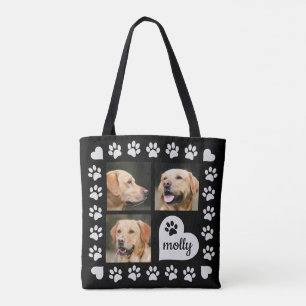 3 Foto-Collagen-Hundenamen-Schwarz-Herz Tasche