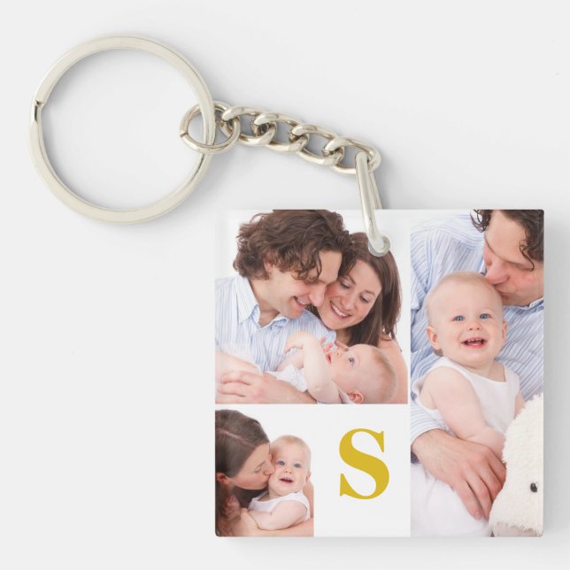 3 Foto-Collagen-kundenspezifischer mit Monogramm Schlüsselanhänger (Vorderseite)