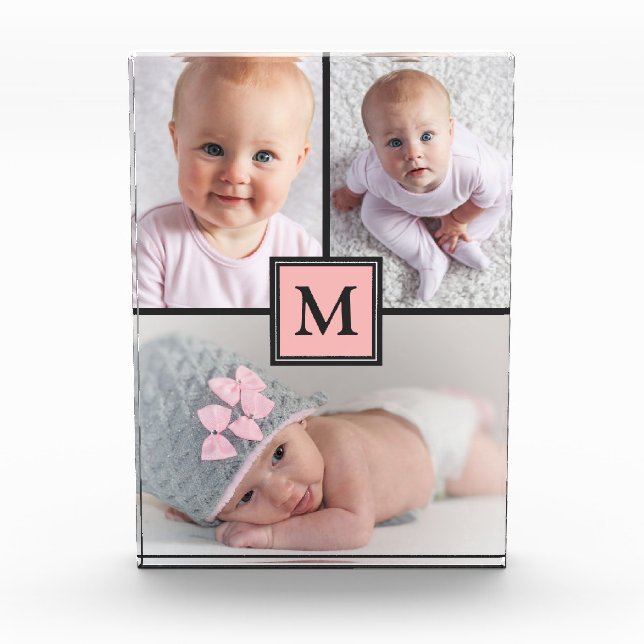 3 Foto-Collagen-Rosa-grauer personalisierter Fotoblock (Vorderseite)