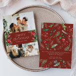 3 Foto Custom Message Red Botanic Christmas Feiertagskarte<br><div class="desc">Diese Kollektion besticht durch Aquarellblumen,  Beeren und Wintergrün mit moderner und eleganter Typografie,  mit einem botanischen Wintermuster zurück.</div>
