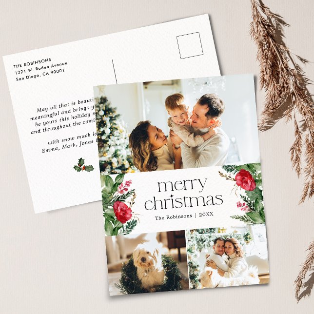 3 Foto Elegant Frohe Weihnachten Botanischer Urlau Postkarte (Von Creator hochgeladen)