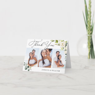 3 FOTO Elegante Eukalyptus Weiße Rosen Dankeskarte