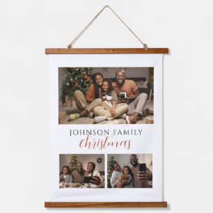 3-Foto-Familien-Weihnachtsandenken Wandteppich Mit Holzrahmen