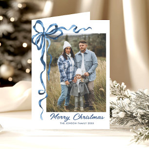 3 Foto Festive Dusty Blue Christmas Bow Ribbon Feiertagskarte