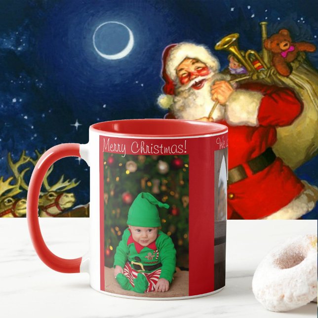 3 Foto Frohe Weihnachten mit den Namen des Kindes  Tasse (Von Creator hochgeladen)
