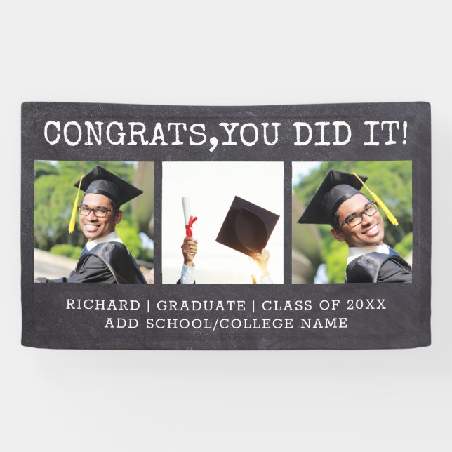 3 Foto Glückwunsch Grad 2022 Abschluss Chalkboard Banner (Horizontal)