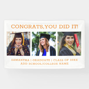 3 Foto Glückwunsch Grad 2023 Orange und Weiß Banner