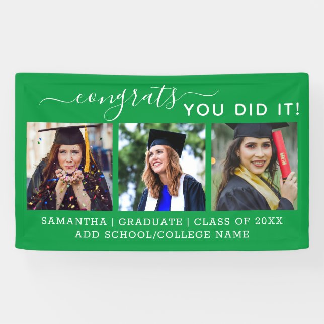 3 Foto Glückwunsch Grad 2025 Grüner Abschluss Banner (Horizontal)