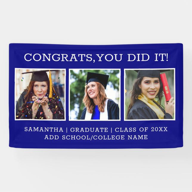 3 Foto Glückwunsch Graduate 2021 Blue Abschluss Banner (Horizontal)