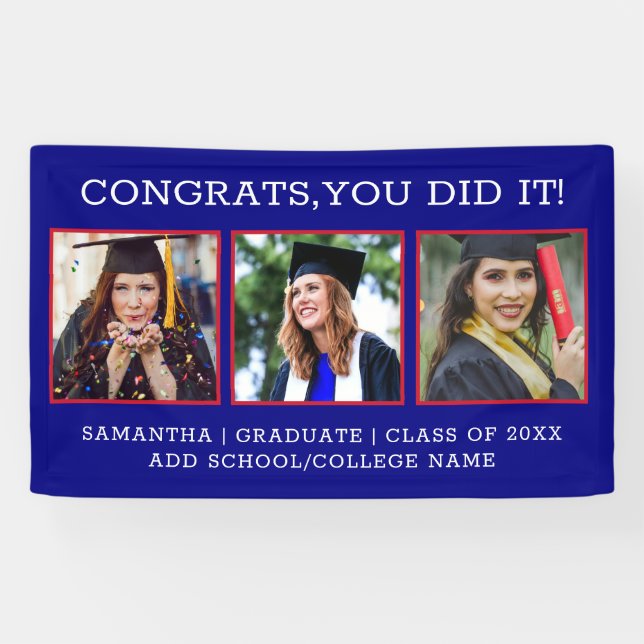 3 Foto Glückwunsch Graduate 2023 Blue Abschluss Banner (Horizontal)