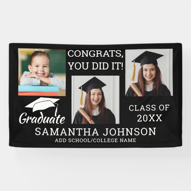 3 Foto Glückwunsch Graduate Class of 2025 Black Banner (Horizontal)