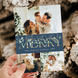 3 Foto Gold Greenery Blue Frohe Weihnachten