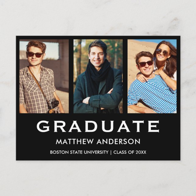 3 Foto Graduation Party Moderne Einladung (Vorderseite)