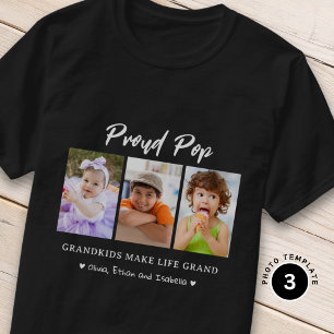 3 Foto Grandkids Make Life Grand Proud Pop T-Shirt