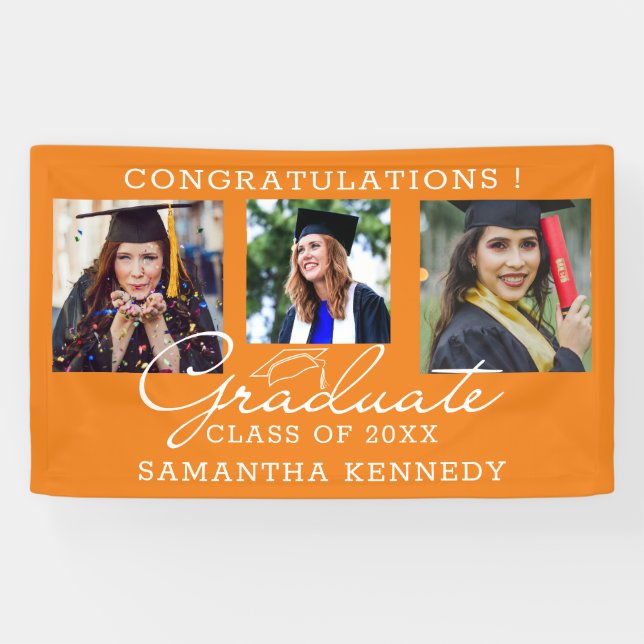 3 Foto Gratulation Absolvent Abschluss Orange Banner (Horizontal)