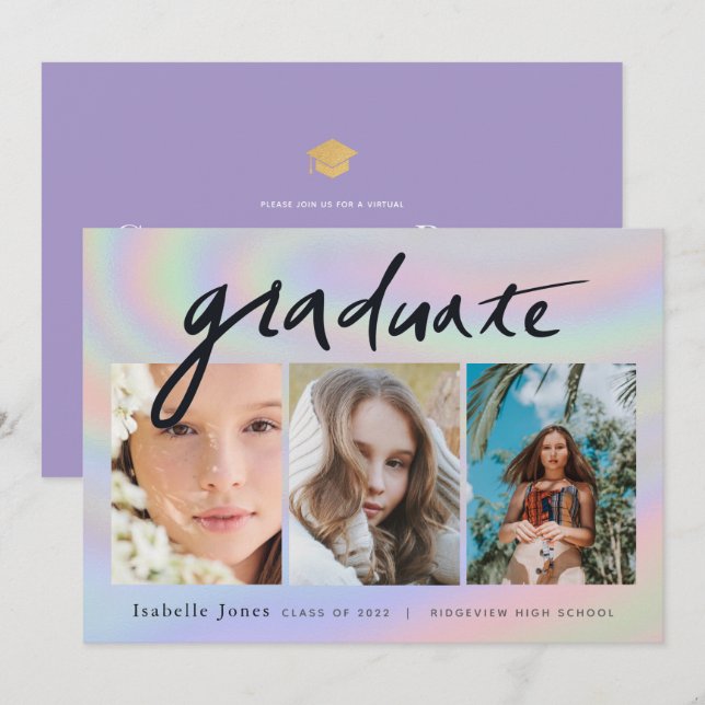 3 Foto Handgeschriebener Hologram Virtual Abschlus Einladung (Vorne/Hinten)