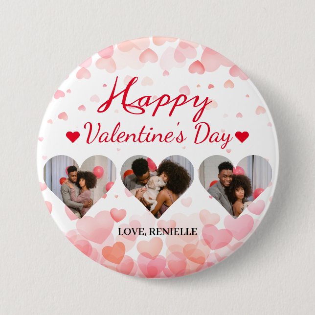 3 Foto Heart Collage Valentinstag Paar Button (Vorderseite)