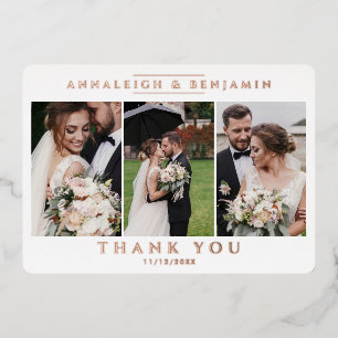 3 Foto Hochzeit Vielen Dank Moderne Rose Gold Folieneinladung