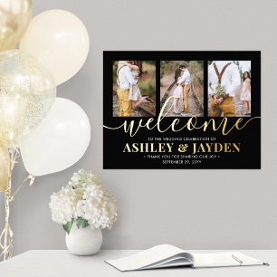 3 Foto Hochzeit Willkommen Elegant Schwarz und Rea Foliendrucke