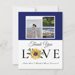 3 Foto Kollage Sonnenblumen Marine Gelbe Hochzeit  Dankeskarte