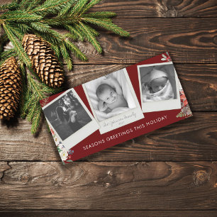 3 Foto Layout Vintag Snapshot Burgundy Red Feiertagskarte