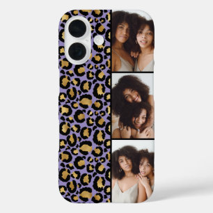 3 Foto Lila und Gold Leopardenmuster iPhone 16 Hülle