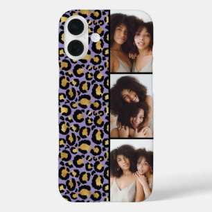 3 Foto Lila und Gold Leopardenmuster iPhone 16 Plus Hülle