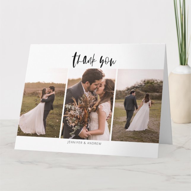 3 Foto Minimalistische Hochzeit Dankeskarte (Vorderseite)