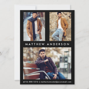 3 Foto Model Actor Comp Card - Schwarze Vorderseit