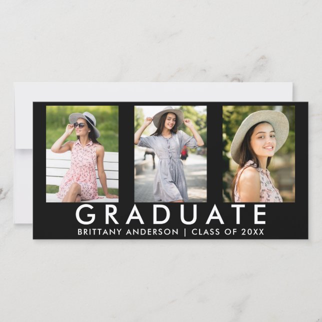 3 Foto Modern Grad Ankündigungskarte Ankündigung (Vorderseite)