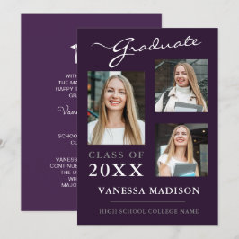 3 Foto Moderne Elegante Lila Abschluss Ankündigung