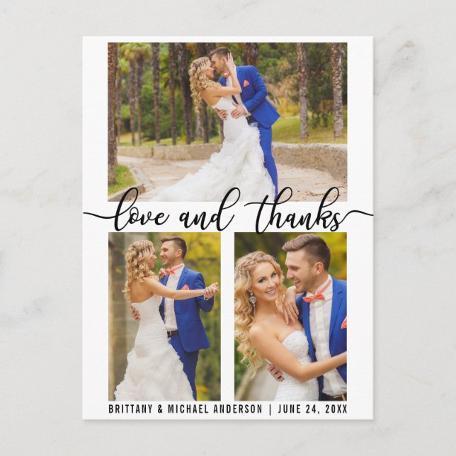 3 Foto Moderne Hochzeitsszeitszene Liebe und Danke Postkarte (Vorderseite)