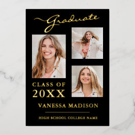 3 Foto Moderne Script Black Gold Grad Ankündigung