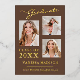 3 Foto Modernes Drehbuch Tan Brown Grad Bekanntgab Folieneinladung