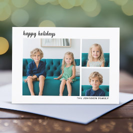 3 Foto Modernes Minimales Script kariert - Schwarz Feiertagskarte